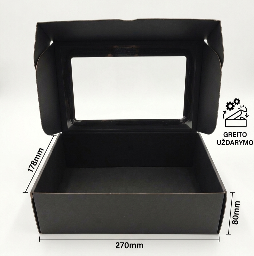 Dėžutė GR 270x178x80 mm juoda su langeliu