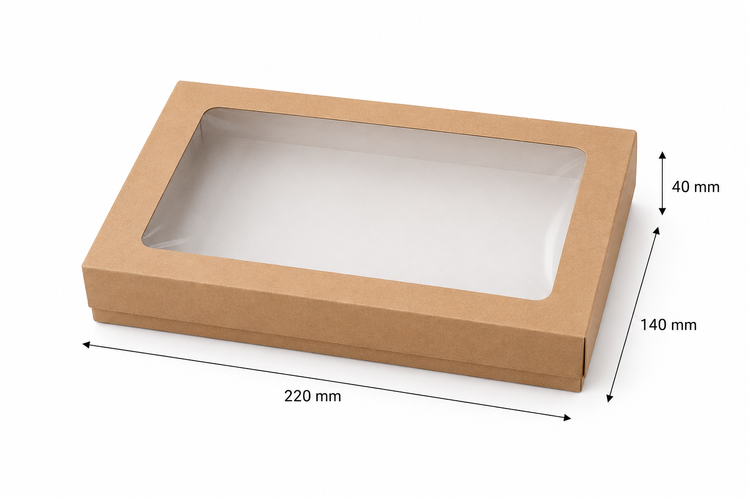 Dėžutė 220x140x40mm dviejų dalių su langeliu ruda