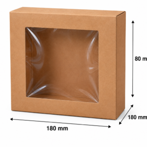 Dėžutė 180x180x80mm ruda su langeliu ir dangteliu