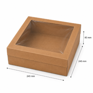 Dėžutė 245x245x80mm ruda su langeliu ir dangteliu