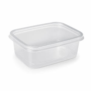 Stačiakampis plastikinis indelis su dangteliu 250 ml