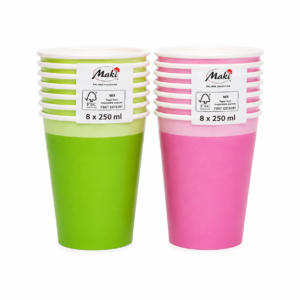 Spalvoti vienkartiniai popieriniai puodeliai 250ml