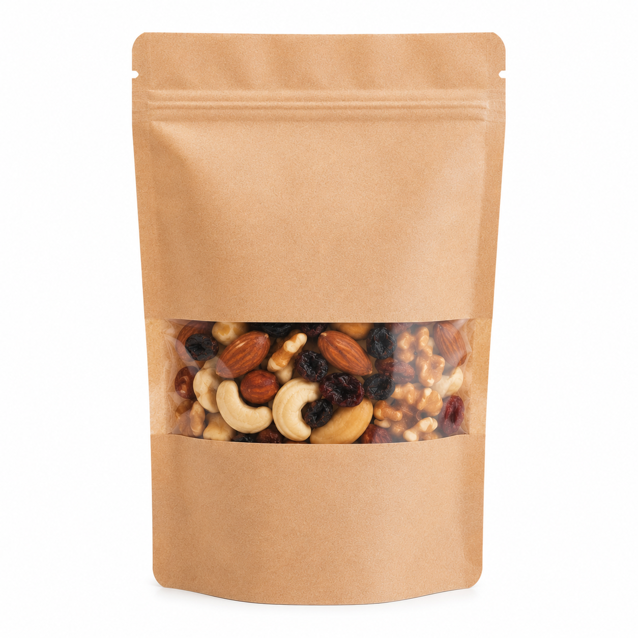 DoyPack maišelis su langeliu 130x80x225mm (500ml) su užspaudimu