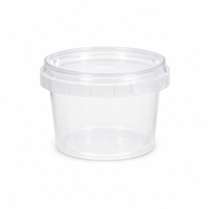 Skaidrus plastikinis kibirėlis su dangteliu 120ml