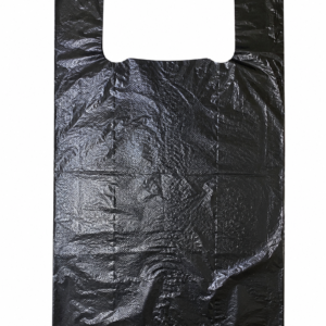 Juodi plastikiniai pirkinių maišeliai 30x5x55cm 20mk