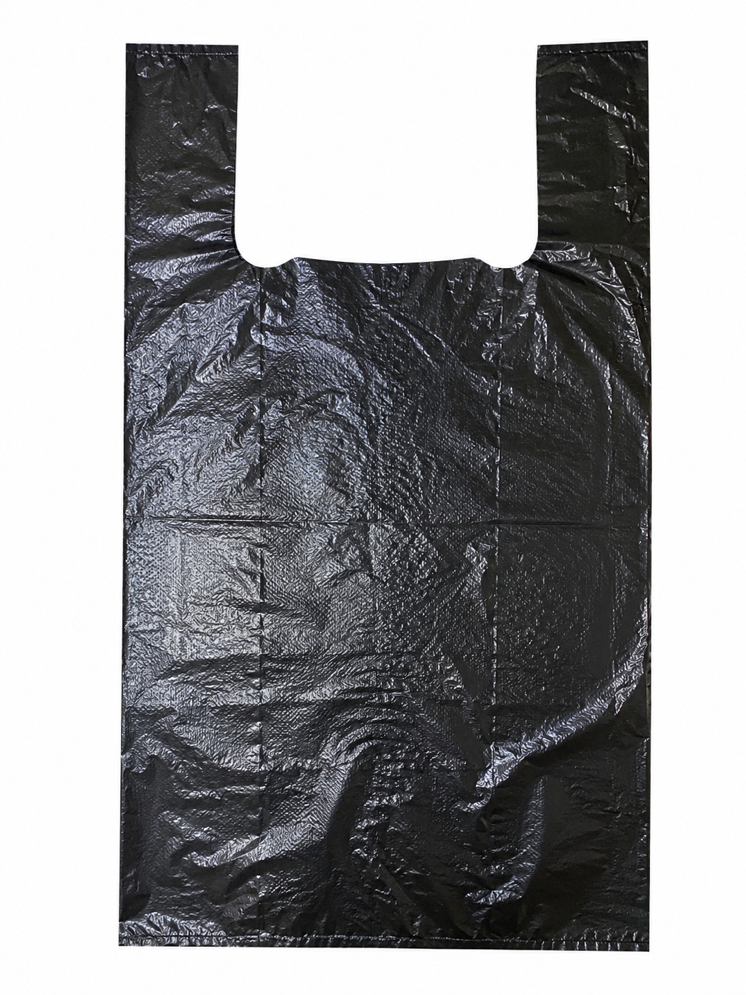 Juodi plastikiniai pirkinių maišeliai 30x5x55cm 20mk