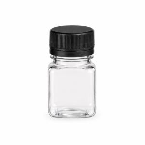 Skaidrus PET buteliukas 50 ml su juodu užsukamu dangteliu