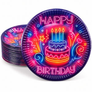 Popierinės lėkštutės „Happy Birthday“ su tortu, 8 vnt