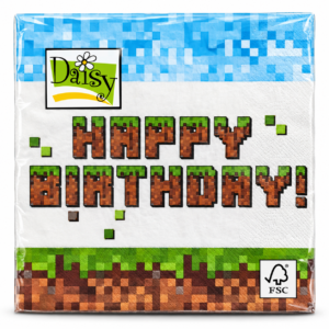 Vaikiškos gimtadienio servetėlės „Pixel“ Happy Birthday