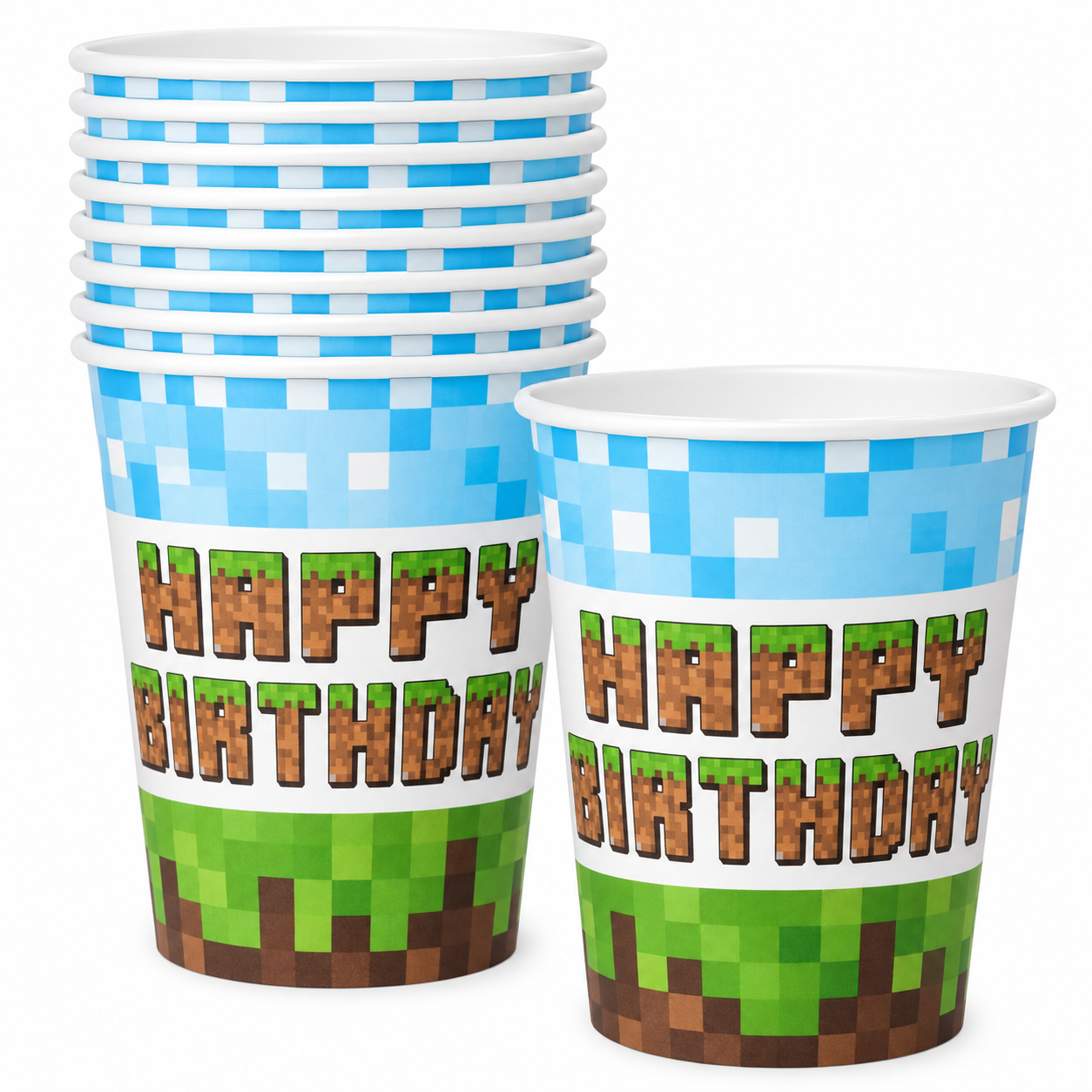 Popieriniai puodeliai „Pixel Game Happy Birthday“