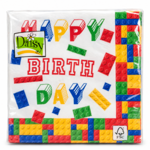 Gimtadienio servetėlės „Happy Birthday“ su spalvotomis kaladėlėmis