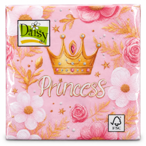 Rožinės vaikiškos servetėlės „Princess“ su karūna