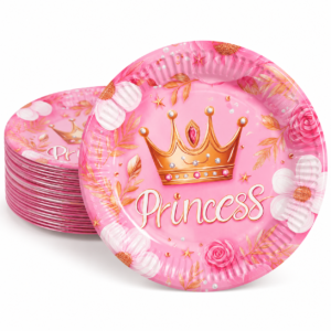 Popierinės lėkštutės „Princess“ – rožinės, 8 vnt