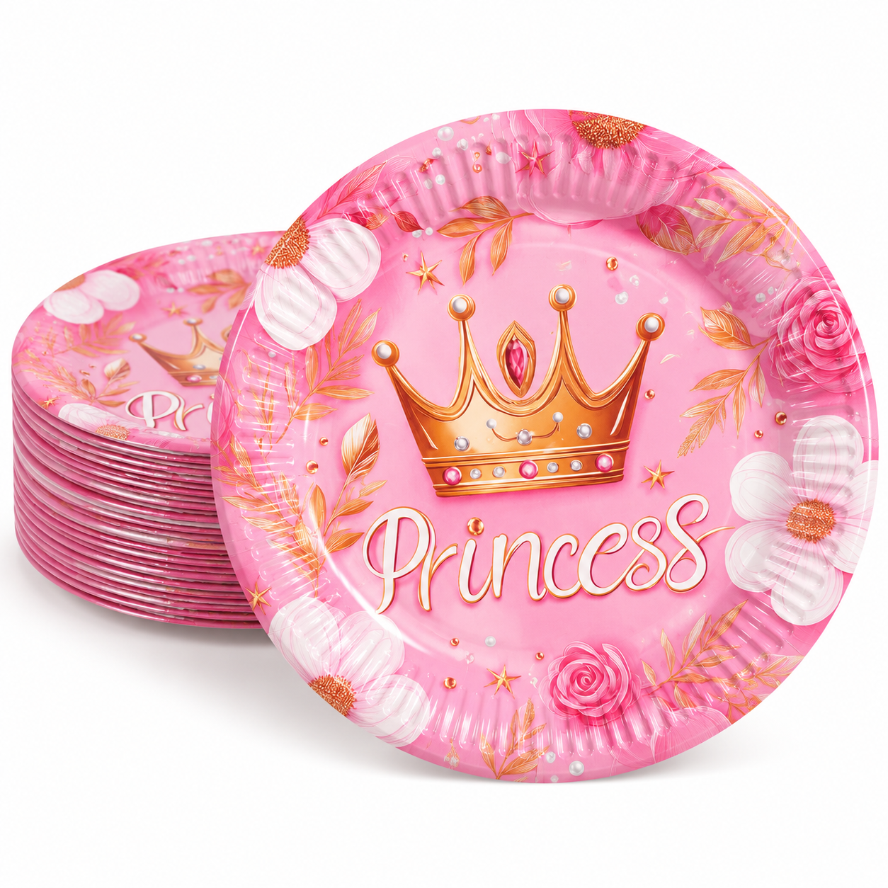 Popierinės lėkštutės „Princess“ – rožinės, 8 vnt