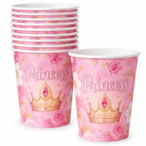 Popieriniai puodeliai „Princess“ – rožiniai su karūna